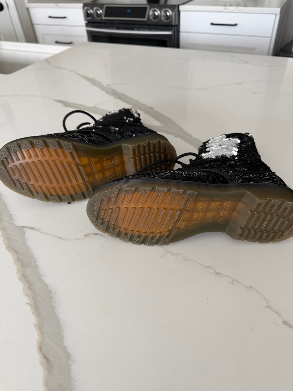 Dr. Martens Black Sequin Lace-Up Boots with Gum Sole